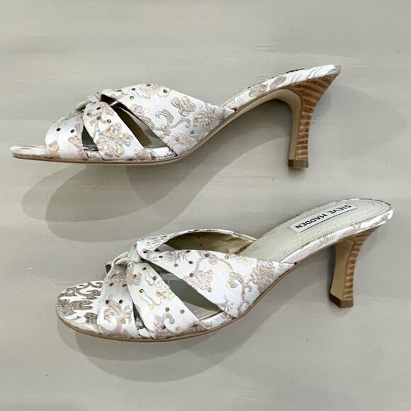 Steve Madden P-Kiss Heels Satin Floral Sparkle Slip On Sandal Open Toe 7.5 - Picture 2 of 7